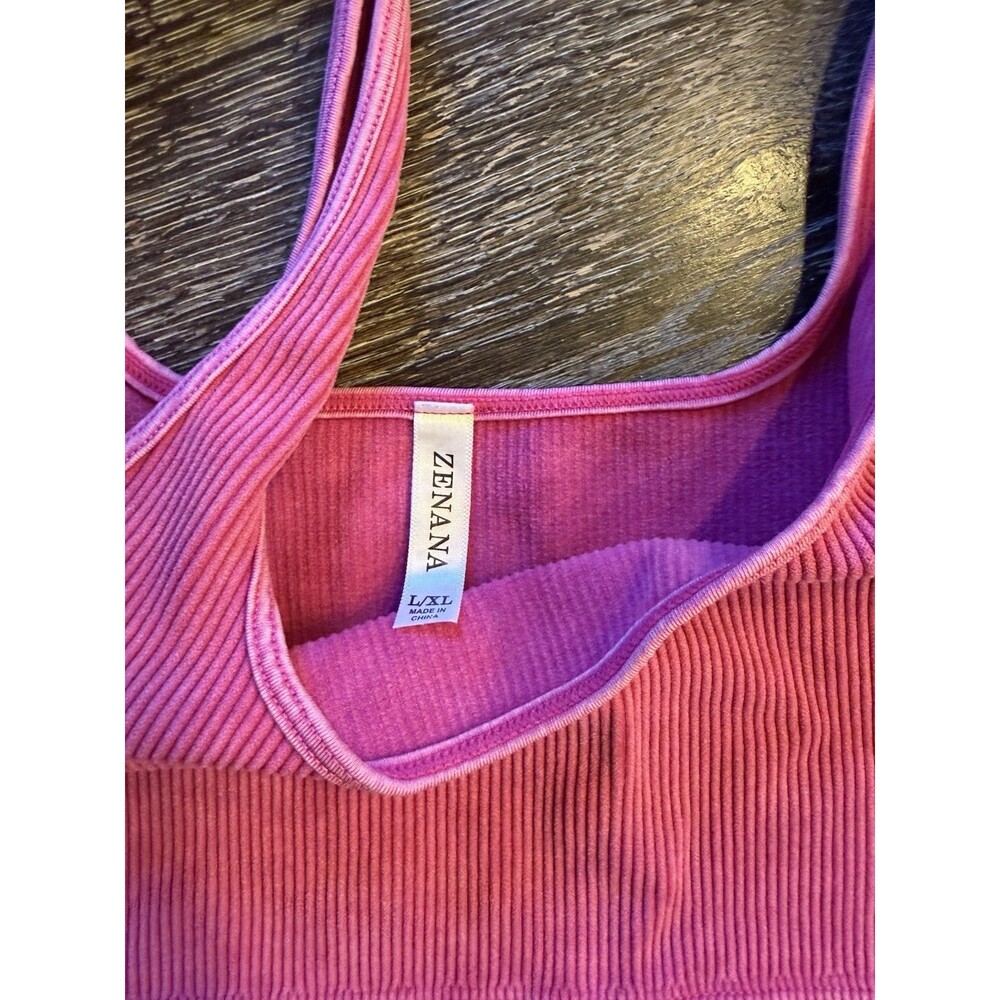 Zenana Ribbed Mineral Wash Bralette Square Neck Crop top Size L/XL - Picture 2 of 4